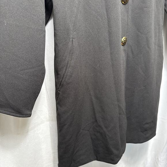 Dennis Basso Black Coat Women's Size 6 Gold Buttons Thin Overcoat Wide Sleeves - Picture 6 of 11